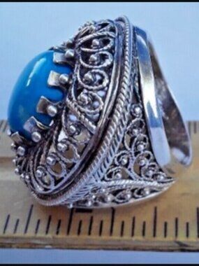 Turquoise ring size 7 and EARRINGS FILIGREE SET ARTISAN BIG 12mm Blue